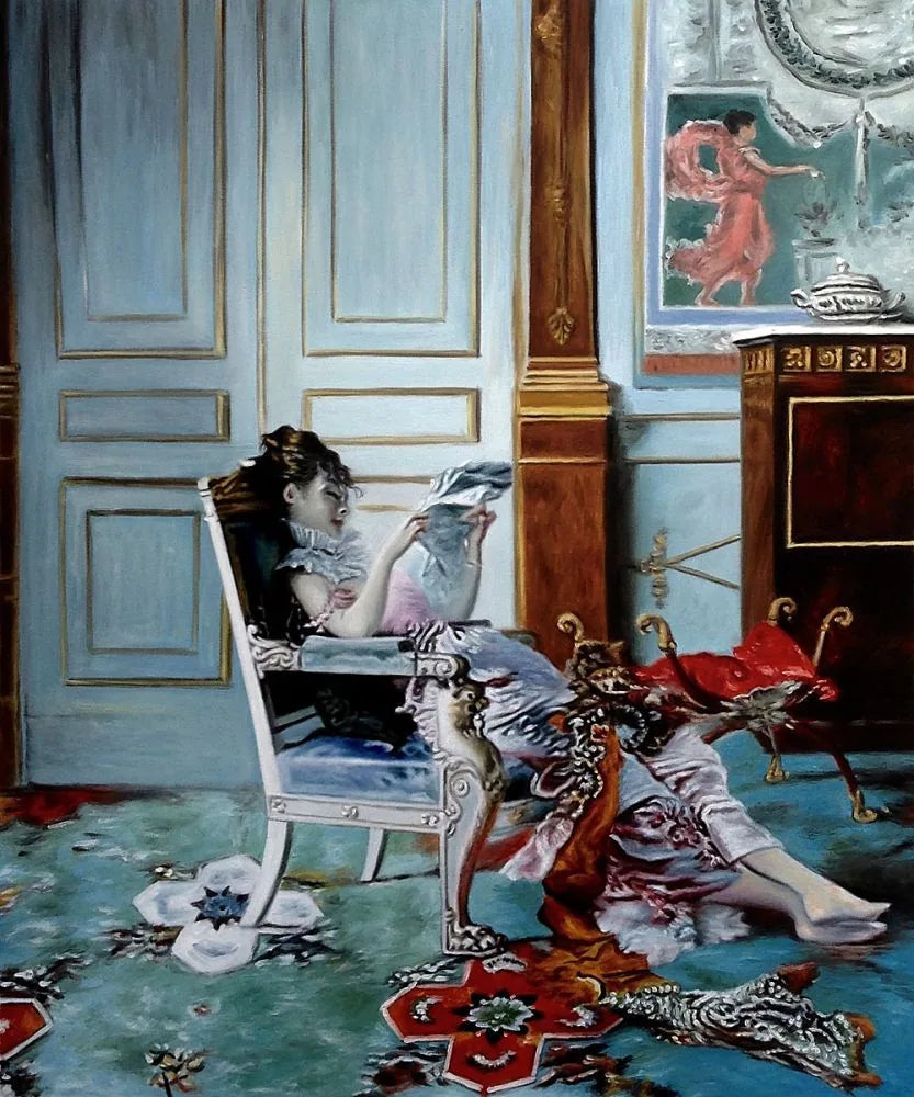 Ung jente leser i en stue - Giovanni Boldini