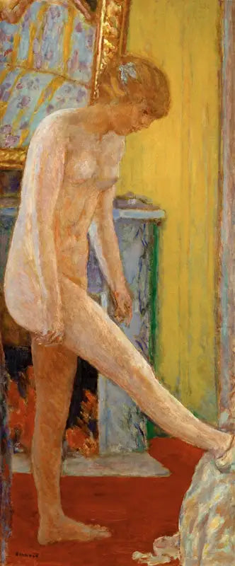 Ung jente naken foran peisen - Pierre Bonnard