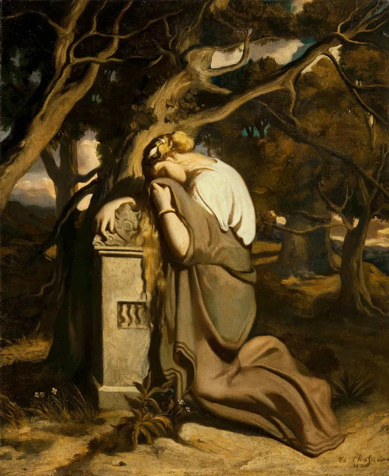 Ung jente som gråter på en gravstein - Théodore Chassériau