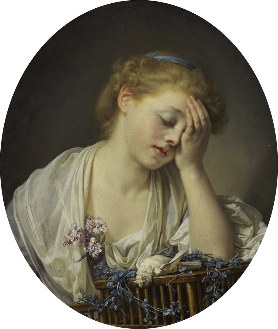 Ung jente som gråter over sin døde fugl - Jean-Baptiste Greuze