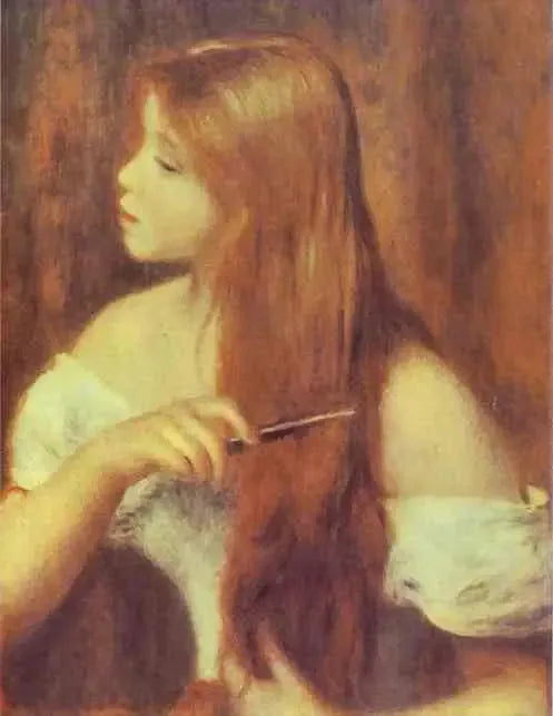Ung jente som børster håret - Pierre-Auguste Renoir