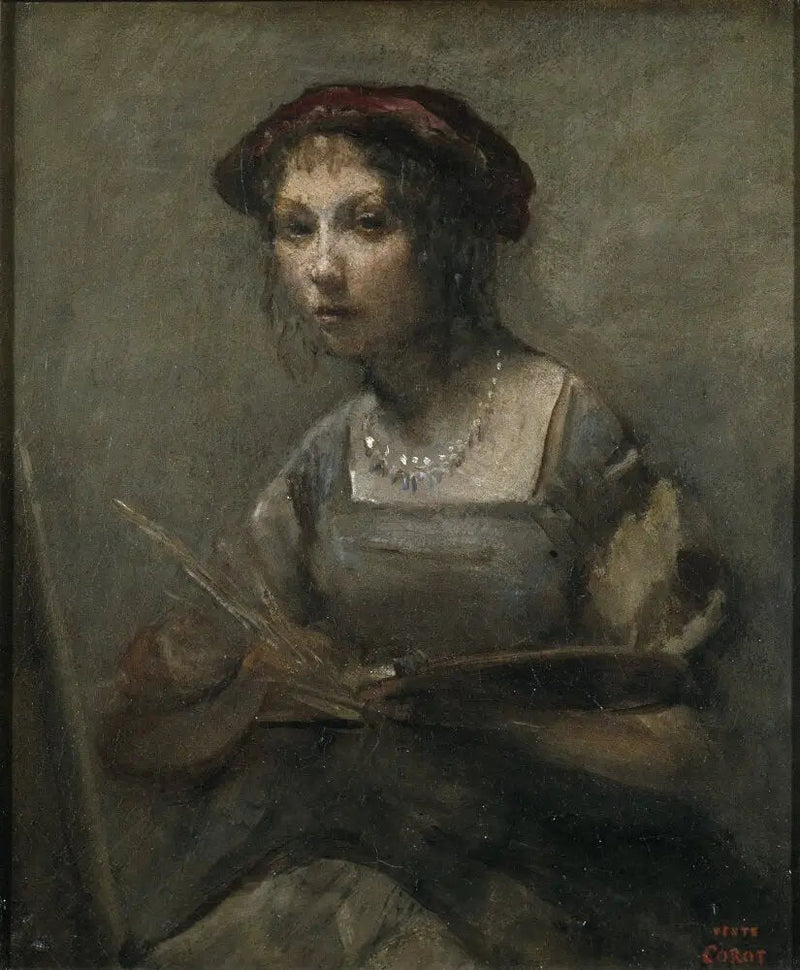 Ung jente som holder en palett - Jean-Baptiste Camille Corot