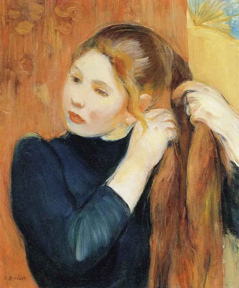 Ung jente som fletter håret sitt - Berthe Morisot