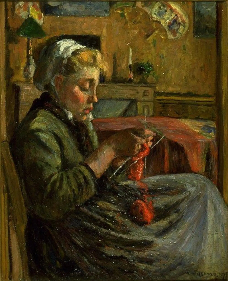 Ung jente som strikker - Camille Pissarro