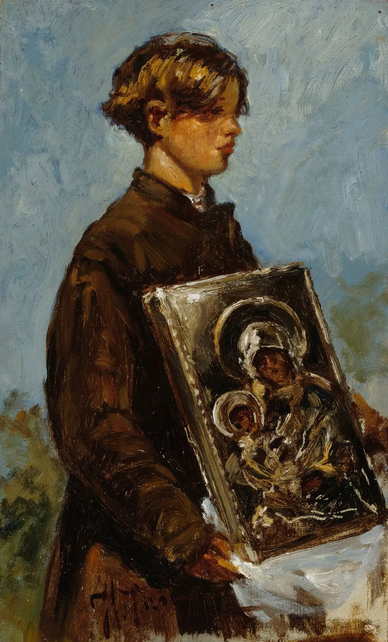 Ung gutt som bærer en ikon, skisse - Ilya Repin