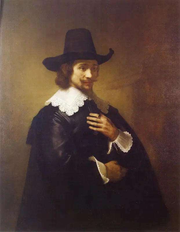 Portrett av en ung mann med bredbremmet hatt - Rembrandt