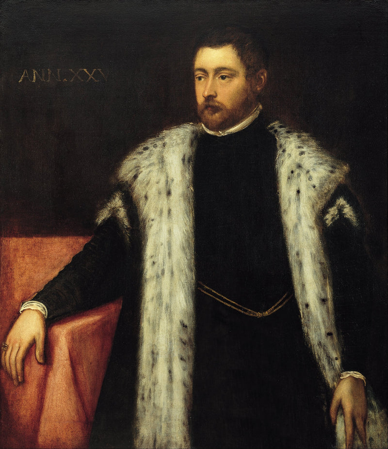 Ung mann på tjuefem år med en pelsforet frakk - Jacopo Tintoretto