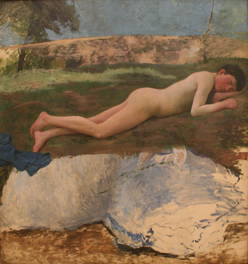 Ung naken mann liggende på gresset - Frédéric Bazille