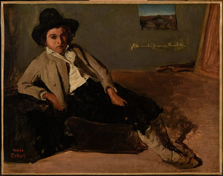 Ung italiensk mann som sitter i Corots rom i Roma - Jean-Baptiste Camille Corot