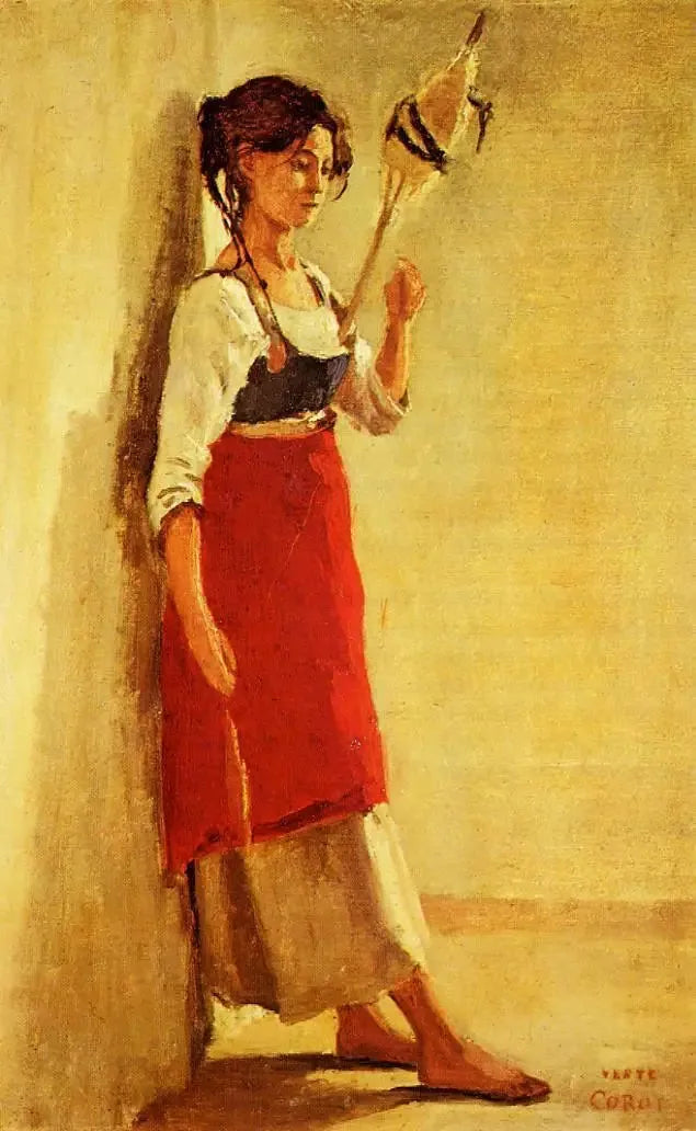 Ung italiensk kvinne fra Papigno leier sin spole - Jean-Baptiste Camille Corot