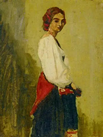 Ung italiensk kvinne stående, kroppen i profil og hodet vendt mot fronten - Jean-Baptiste Camille Corot