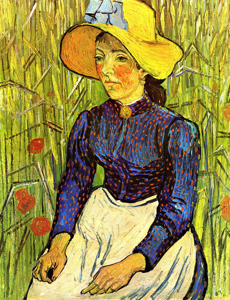 Bonde med stråhatt sittende foran et hveteåker - Vincent van Gogh