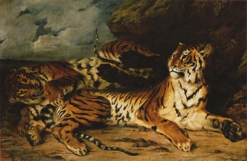 Unge tiger som leker med sin mor - Eugène Delacroix