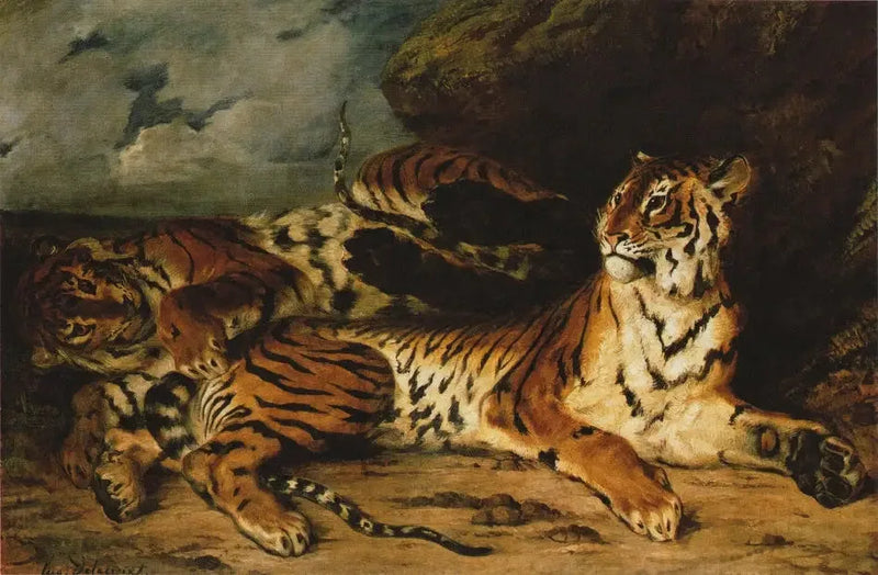 Unge tiger som leker med sin mor - Eugène Delacroix