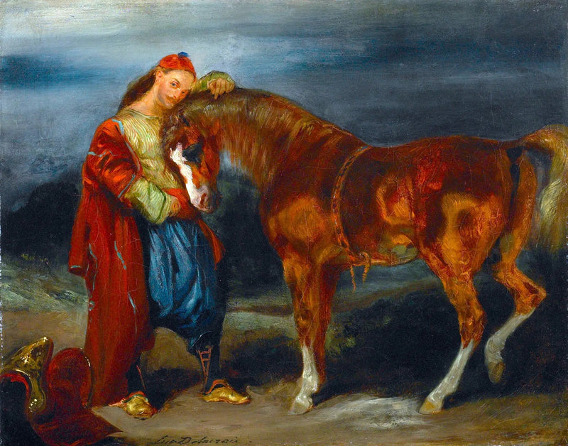 Ung tyrker som klapper sin hest - Eugène Delacroix