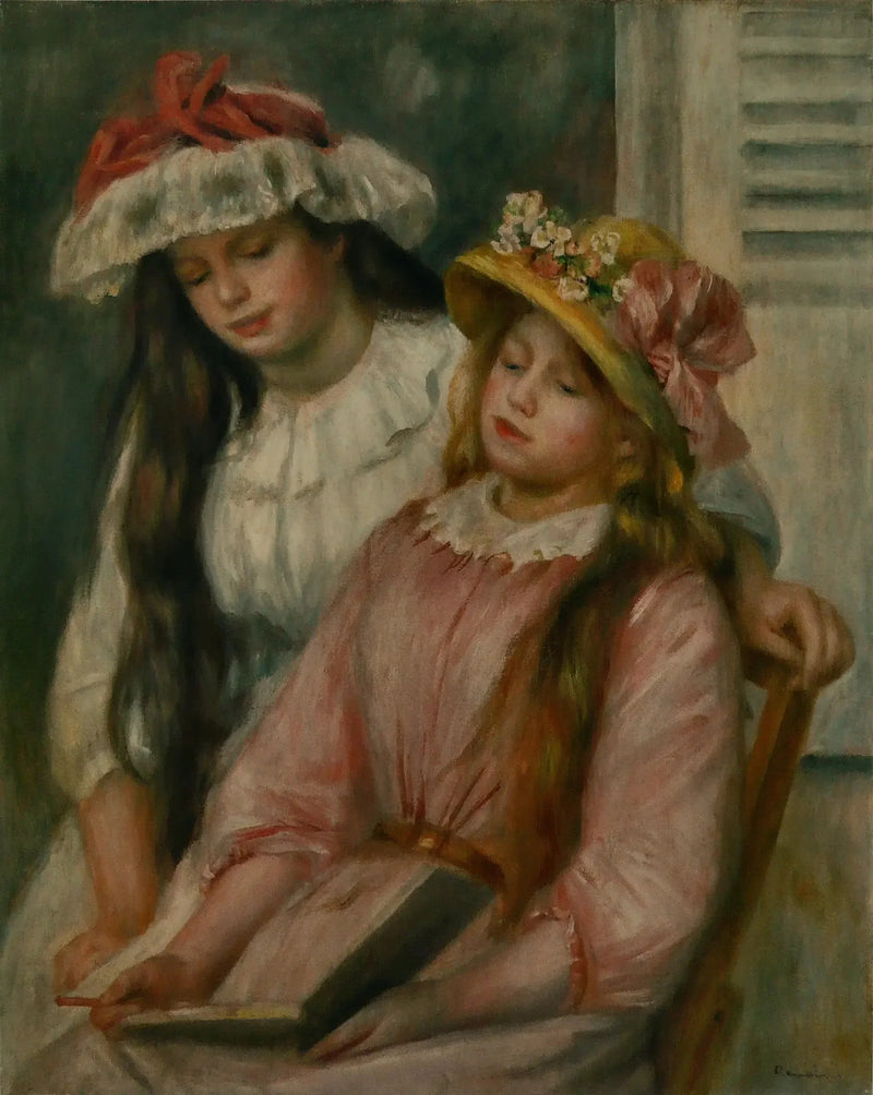 Unge jenter ser på et album - Pierre-Auguste Renoir