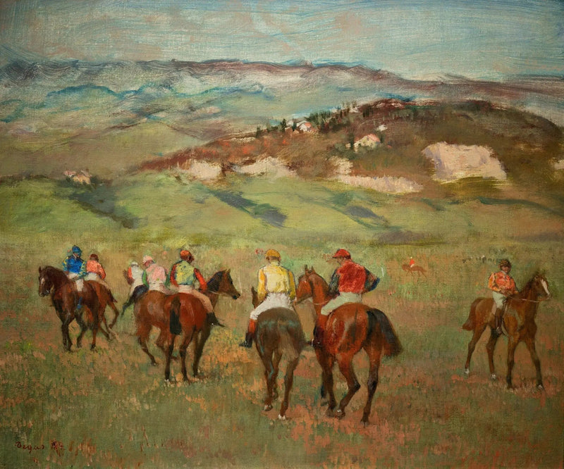 Ryttere på hester foran de fjerne åsene - Edgar Degas