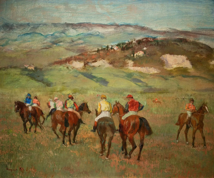 Ryttere på hester foran de fjerne åsene - Edgar Degas