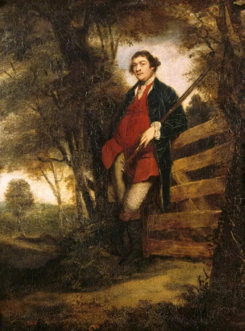 John Parker, 1. baron Boringdon (1734/5-1788), med sitt gevær, støttet mot en dør - Joshua Reynolds