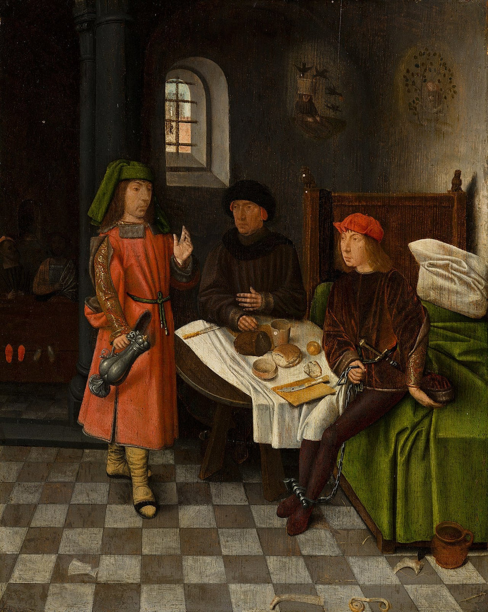 Joseph interprète les rêves du boulanger et un donateur - Jan Mostaert image 1 reproduction d’œuvre d’art à l’huile