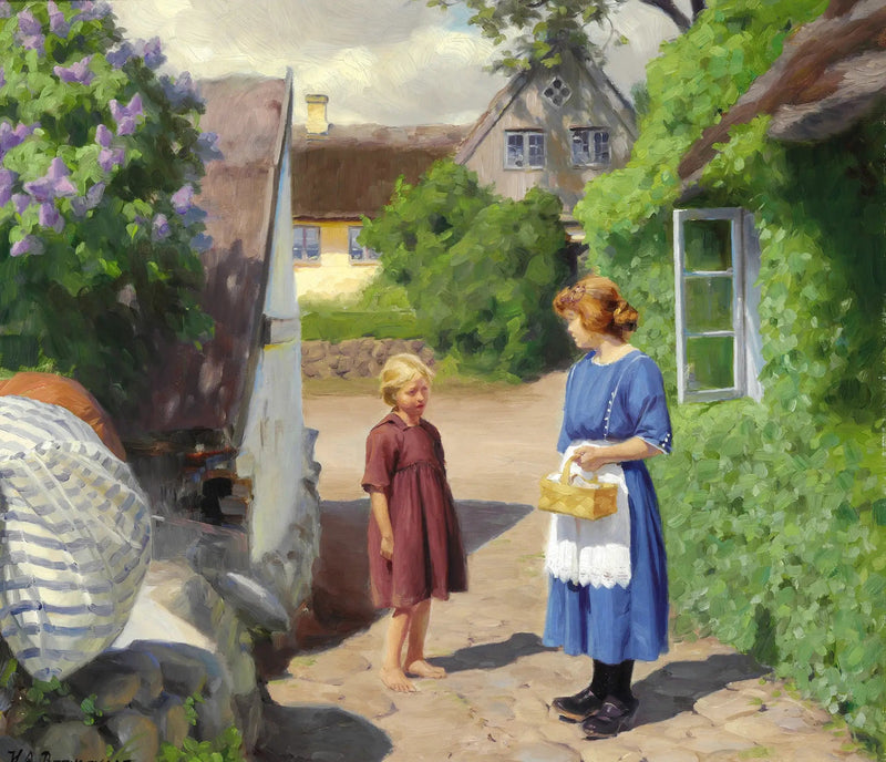 Sommerdag i Jyllinge. Syriner i blomst og små jenter i landsbygaten. - H. A. Brendekilde

Source:
Journée d'été à Jyllinge. Lilas en fleurs et petites filles dans la rue du village. - H. A. Brendekilde