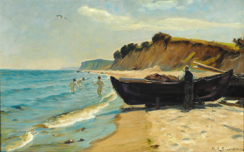 Sommerdag på stranden med gutter som bader og en fisker på båten sin - H. A. Brendekilde

Source:
Journée d'été à la plage avec des garçons se baignant et un pêcheur sur son bateau - H. A. Brendekilde