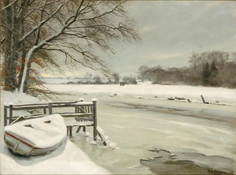 Vinterdag ved en bekk, med jegere i bakgrunnen. - H. A. Brendekilde

Source:
Journée d'hiver au bord d'un ruisseau, avec des chasseurs en arrière-plan. - H. A. Brendekilde
