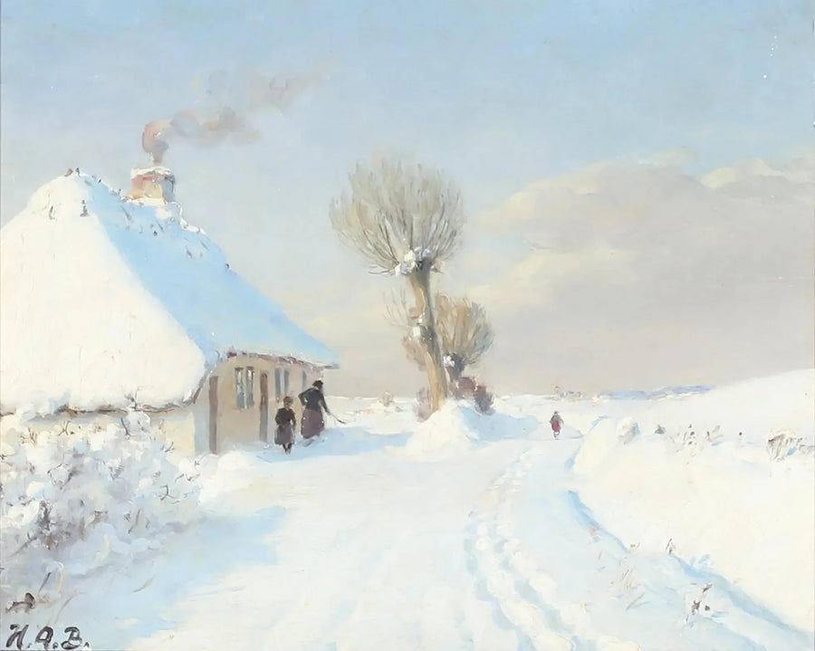 Solrik vinterdag med mor og barn foran en hytte. - H. A. Brendekilde

Source:
Journée d'hiver ensoleillée avec mère et enfant devant un chalet. - H. A. Brendekilde