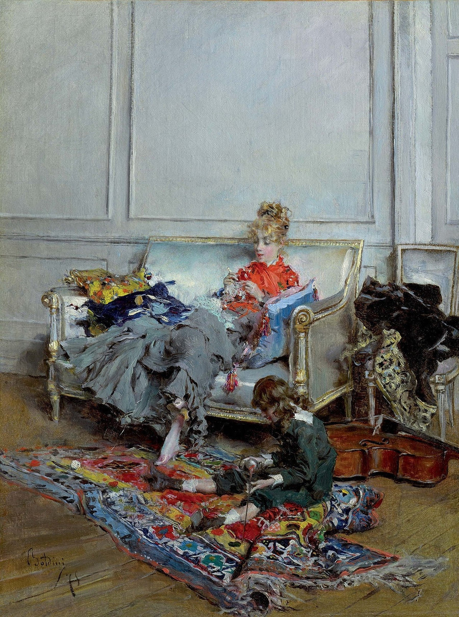 Rolige dager eller Ung kvinne med heklenål - Giovanni Boldini