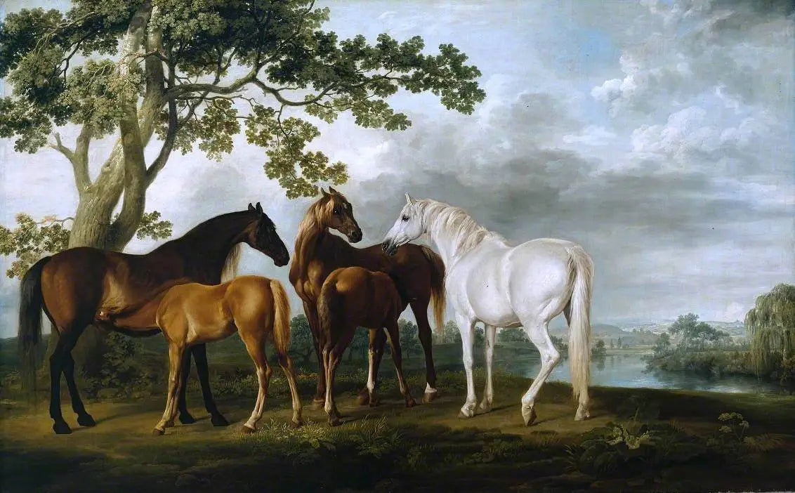 Juments et Poulains dans un paysage fluvial - George Stubbs image 1 reproduction artisanale de tableau