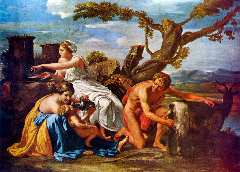 Jupiter som blir matet av geitebukken Amalthea - Nicolas Poussin