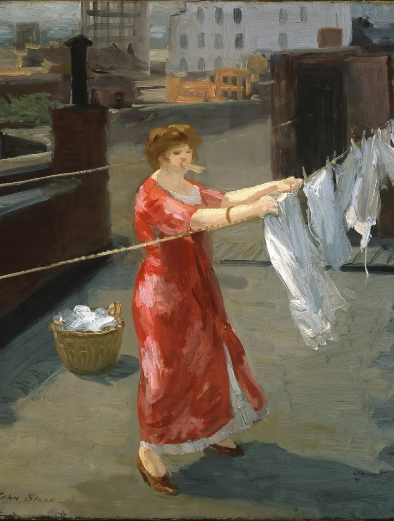 Rødt kimono på taket - John Sloan