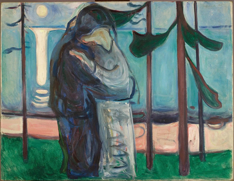 Kyss ved kysten i måneskinn - Edvard Munch