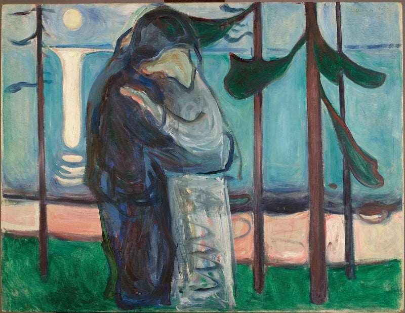 Kyss ved kysten i måneskinn - Edvard Munch