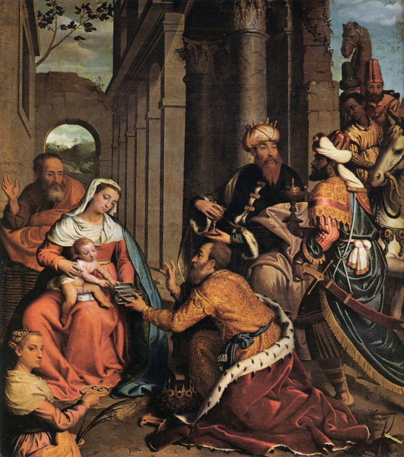 De vise menns tilbedelse med Saint Lucia - Giovanni Battista Moroni