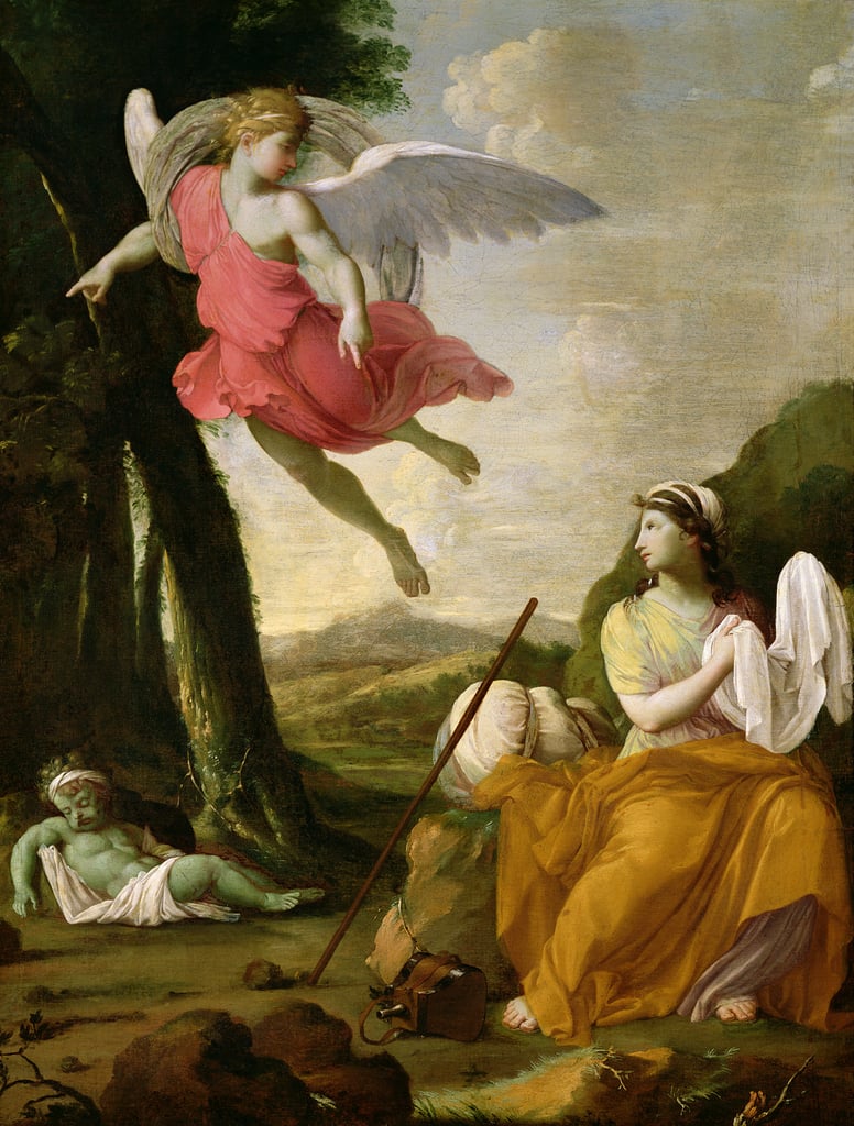 Herrenens engel vises i ørkenen ved Agar - Eustache Le Sueur