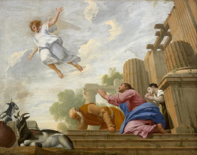 Engel Raphael avslører sin sanne natur for Tobias og hans familie og stiger opp til himmelen - Eustache Le Sueur