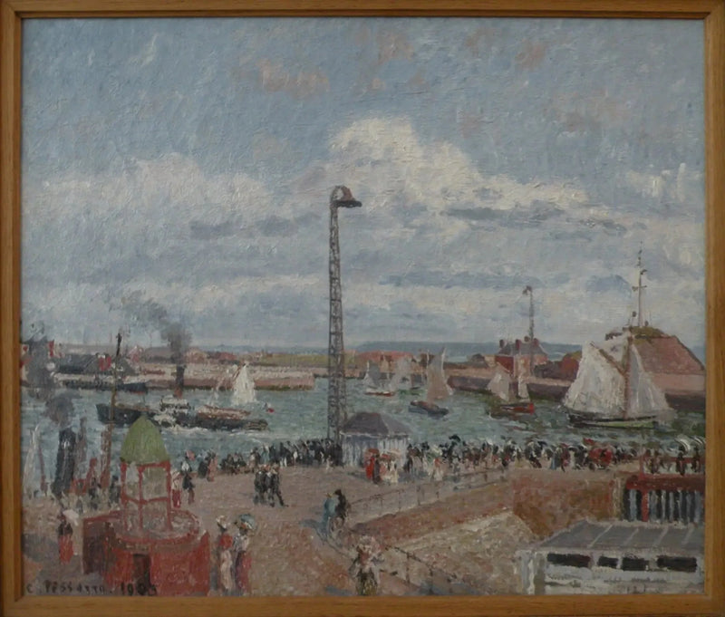 Pilotbryggen i Le Havre. Høy sjø. Ettermiddag. Sol - Camille Pissarro