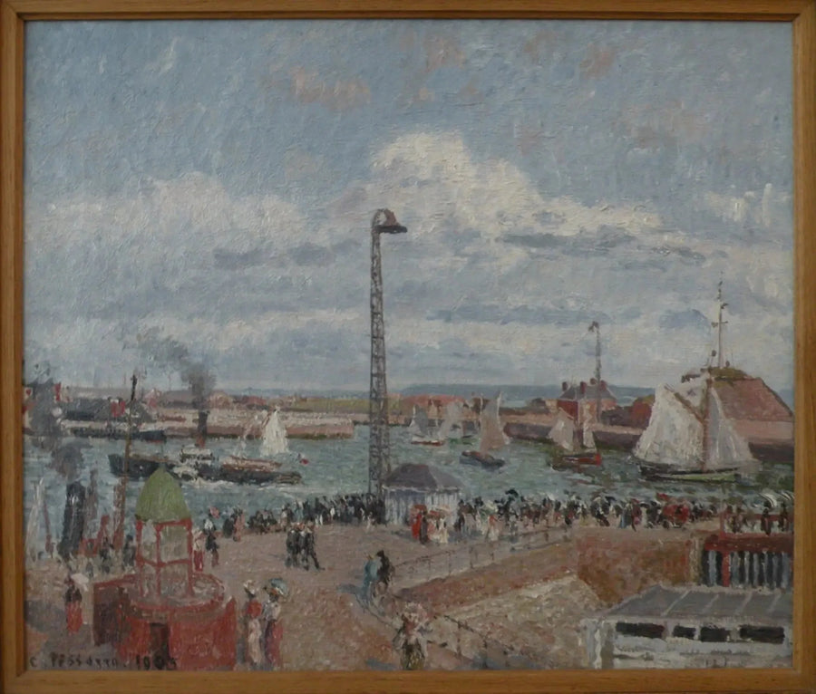 Pilotbryggen i Le Havre. Høy sjø. Ettermiddag. Sol - Camille Pissarro