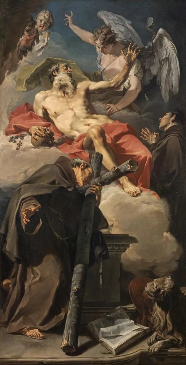 Saint Jérômes apoteose med Saint Pierre d'Alcántara og Antonino da Patti - Giovanni Battista Pittoni