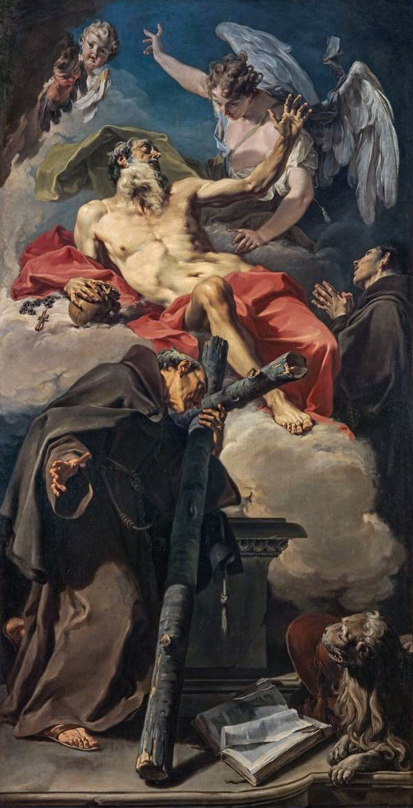 Saint Jérômes apoteose med Saint Pierre d'Alcántara og en uidentifisert franciskaner - Giovanni Battista Pittoni