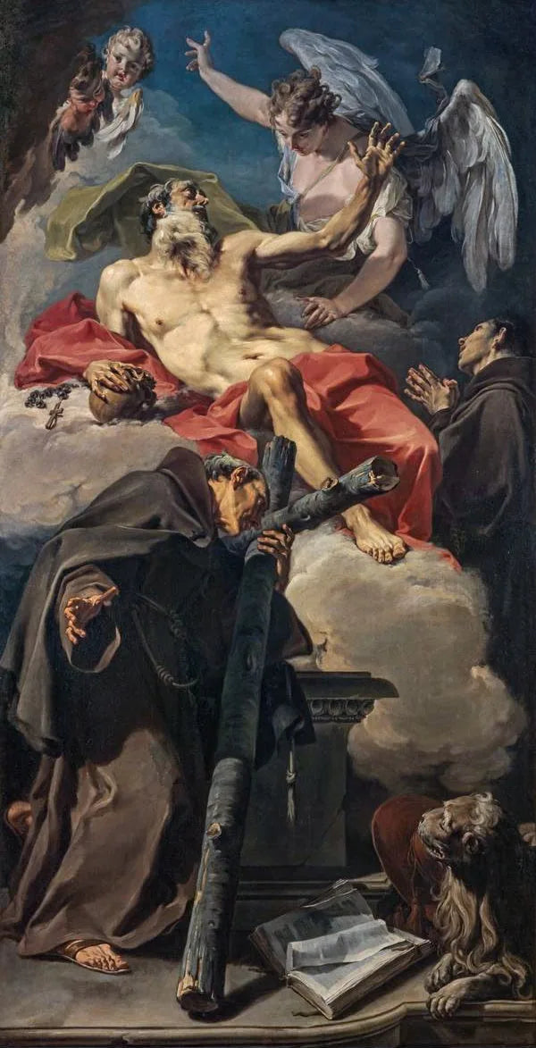 Saint Jérômes apoteose med Saint Pierre d'Alcántara og en uidentifisert franciskaner - Giovanni Battista Pittoni