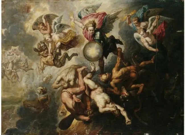 Erkeengelen Mikael jager de opprørske englene (Åpenbaringen 12:7-9, 1700-tallet) - Peter Paul Rubens