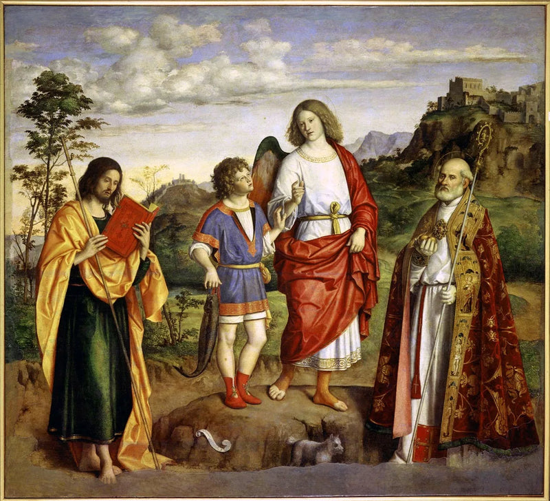 Erkeengelen Raphael med Tobias og to helgener. - Cima da Conegliano