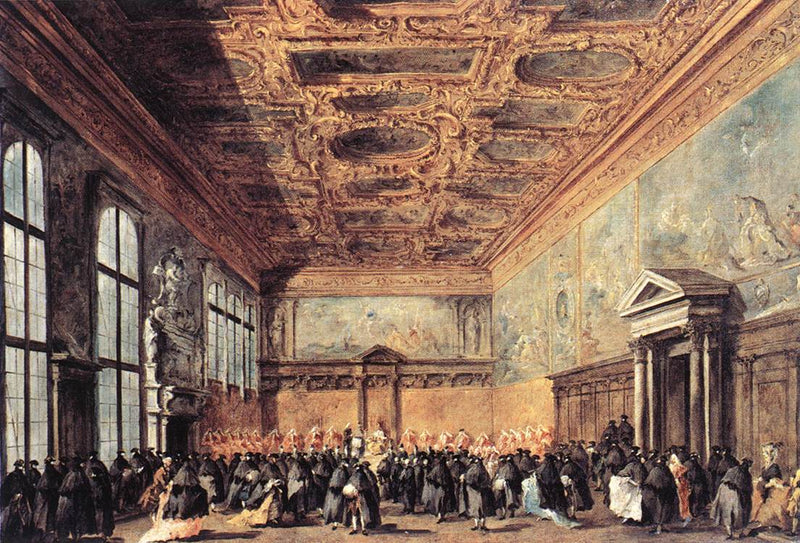 Publikumsvisningen gitt av dogen i Venezia i kollegiets sal på ducalpalasset - Francesco Guardi