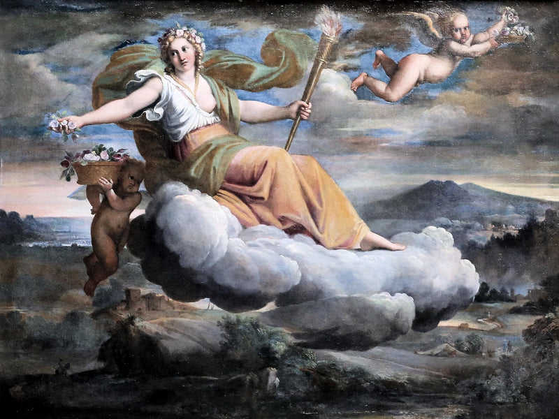 Aurore som sprer blomster og holder en fakkel - Annibale Carracci