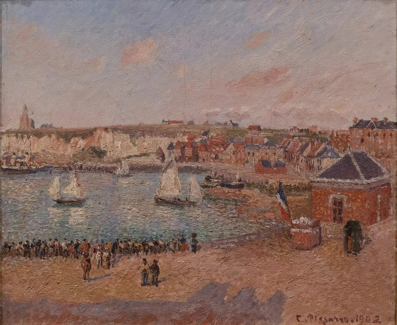 Forhaven i Dieppe, ettermiddag, sol - Camille Pissarro
