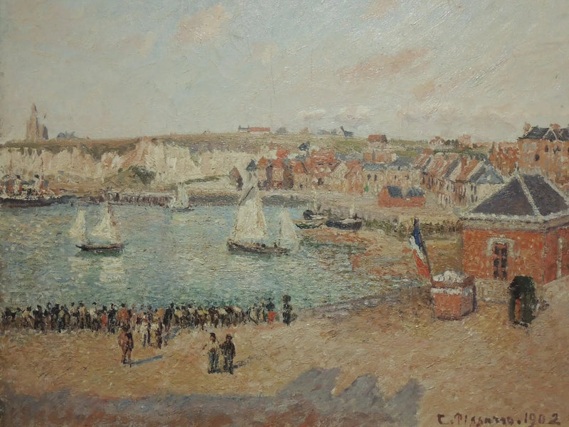 Forhaven i Dieppe, ettermiddag, sol - Camille Pissarro