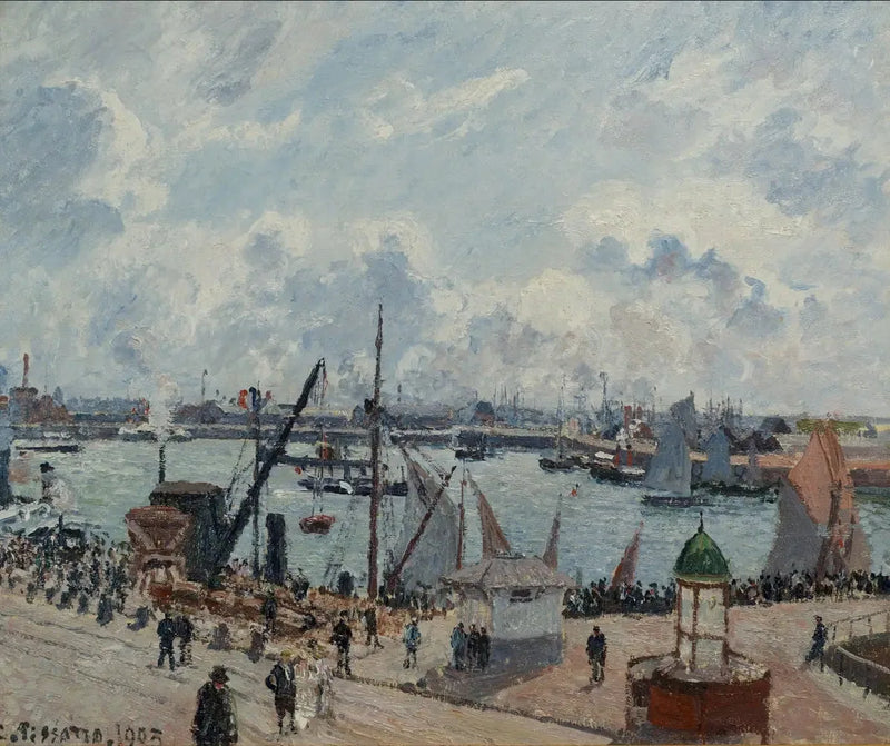 Forhagen i Le Havre. Morgen. Sol. Stigende tidevann - Camille Pissarro