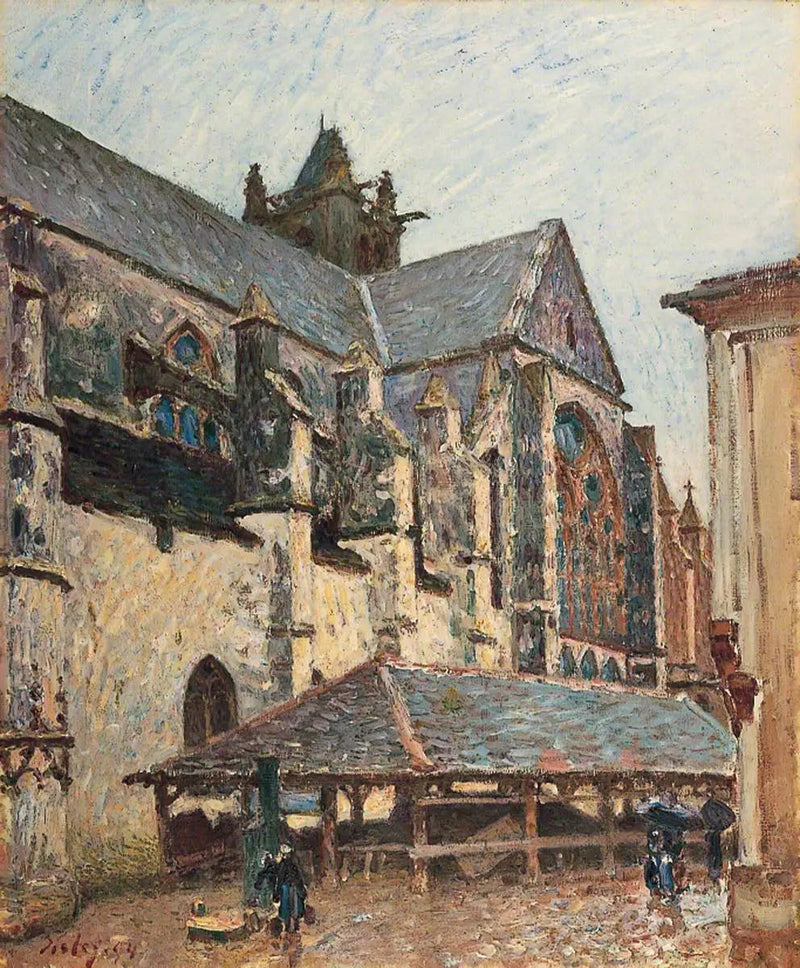Moret-kirken i regnet, transept-siden - Alfred Sisley